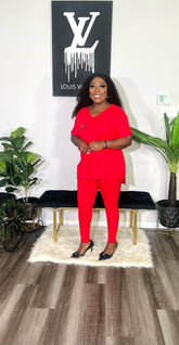 CUTTIE 2PC V-NECK LOUNGE SET (Red)